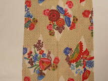 木綿の半衿、紅型風、麻の葉に花、ベージュ_画像2