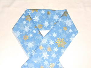 木綿の半衿、雪の結晶、ブルーに金