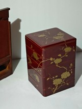 金蒔絵 五段重箱 天然木 蒔絵 金箔 時代漆器 時代物 骨董品 古美術品 逸品 野弁当 箱付_画像3