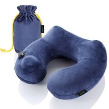 ポンプ式 ネックピロー U型 ネイビー 収納ポーチ付 首枕 洗える 枕 携帯枕_画像1