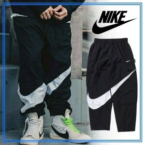 新品 定価12650 NIKE ビッグスウッシュ ナイロン ジョガーパンツ M ブラック 黒 パンツ メンズ 裏地メッシュ