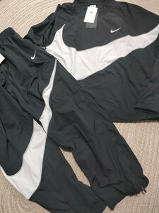 新品 定価27500 NIKE ビッグスウッシュ ナイロン セットアップ L ブラック 黒 ナイロン プルオーバー ジャケット パンツ メンズ 上下