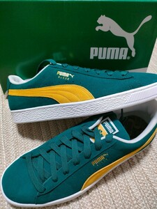 新品 未使用 PUMA SUEDE Teams 2 28cm グリーン イエロー プーマ スエード チーム レザー 天然皮革 スニーカー メンズ 緑 黄色