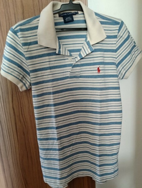 ポロ ラルフローレン POLO RALPH LAUREN レディース SLIM FIT 半袖 ポロシャツ 水色 白 ボーダー S