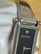 美品 GUCCI グッチ 1500L 1Pダイヤ スイス製 黒文字盤 レディース腕時計 シルバー クォーツ 稼働品_画像2