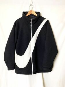 ナイキ リバーシブル ジャケット ビッグロゴ スウォッシュ シェルパ SWOOSH SHELPA JKT フリース ボア 黒 ブラック ビッグ