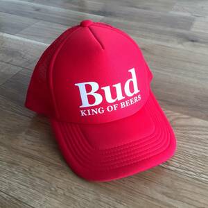 Budweiser バドワイザー Bud KING OF BEERS ビール メッシュ キャップ 帽子 レッド 赤 ONEサイズ フリーサイズ サイズ調節可能 美品