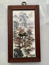 磁板絵 色絵磁器 山水画 4枚セット 額付 唐物 中国古美術_画像3