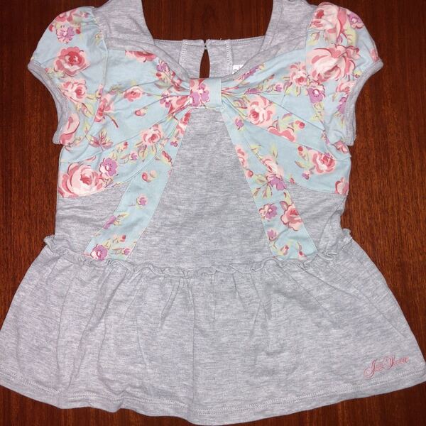ジルスチュアート JILLSTUART 半袖Tシャツ チュニック ワンピース 90㎝ グレー×水色花柄 中古