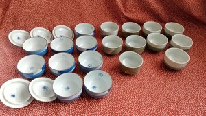 中古及び未使用☆湯呑み 湯飲み　蓋つき 梅 セット 青 まとめて　昭和 レトロ 胡窯 茶器 煎茶 当時 骨董 