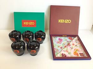 Y398 unused together! KENZO/ Kenzo 2 box set beauty small . bowl ./ floral print handkerchie 2 pieces set floral print in box 