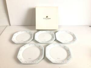 Y425 未使用　Noritake/ノリタケ　八角プレート　クレージュ　Arouneges Paris / RONDE FLEURIE 5枚セット　N印　箱入