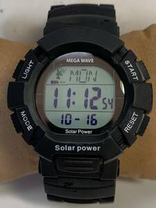 Ｂ727　腕時計　MEGA WAVE/メガ　ウェーブ　MW006 JJY40/60KHz Solar Power ソーラー電波　デジタル　ブラック　稼働