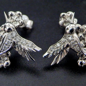 2LK Folli Follie フォリフォリ K18WG ダイヤモンド 0.06ct バード フラワー 鳥 花 ピアス 保存袋・箱付き 4.3gの画像2