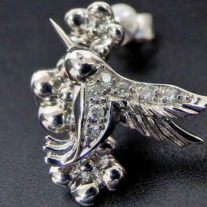 2LK Folli Follie フォリフォリ K18WG ダイヤモンド 0.06ct バード フラワー 鳥 花 ピアス 保存袋・箱付き 4.3gの画像3