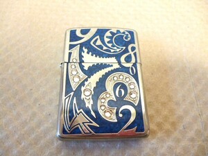 ジッポ ZIPPO アーマー ニューダイヤル 数字 ラインストーン スワロフスキー シルバー色 ブルー USED