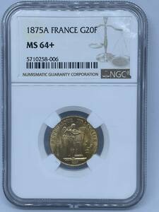 1875年☆フランス☆20フラン☆金貨☆エンジェル☆NGC MS64＋