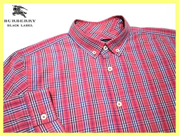 大人気サイズ L(3) 美品 バーバリーブラックレーベル ノバチェック総柄 7分袖デザイン ボタンダウンシャツ 