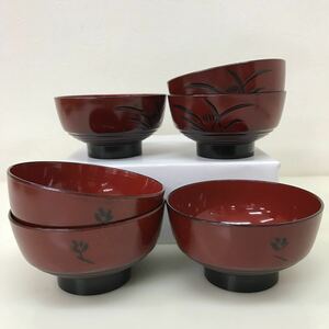 69　中古　汁椀　特選　駒型らん彫　べっ甲　メラミン　6個　まとめ　茶碗　和食器