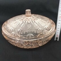 569　中古　 ガラス製　蓋付菓子器　ピンク　Bulky　東洋ガラス DESSERT BOX ガラス製 フルーツボウル 昭和レトロ_画像3