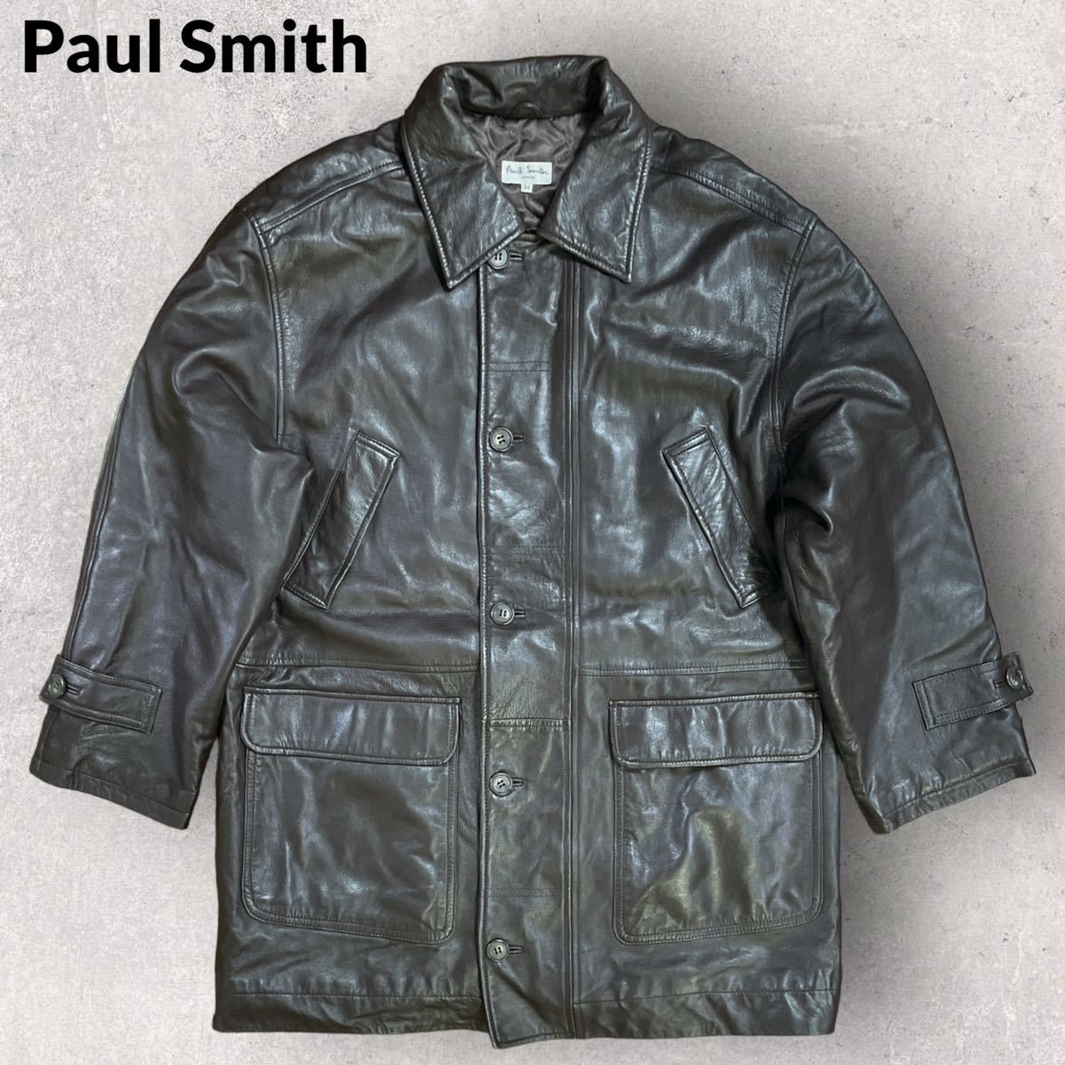 希少PAUL SMITHポールスミス 羊革オールレザーキルティングジャケットM