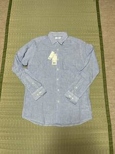 UNIQLO ユニクロ プレミアムリネンストライプシャツ 長袖 63Blue 100%麻 L 新品未使用 2990円＋税 人気 デザイン 定番 メンズ カジュアル