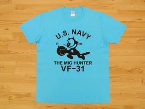 アウトレット処分 U.S. NAVY VF-31 アクアブルー 4.0oz 半袖Tシャツ 黒 M ミリタリー VFA-31 USN トムキャット