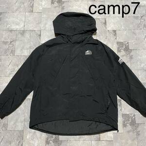 camp7 キャンプセブン マウンテンパーカー ナイロンジャケット 刺繍ロゴ アウトドア フード ブラック サイズM 玉FS1080