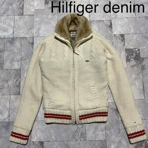 Hilfiger denim ヒルフィガー デニム ジップアップセーター ニット 裏地ファー カシミヤ混 ダブルジップ レディース サイズS 玉FS1096