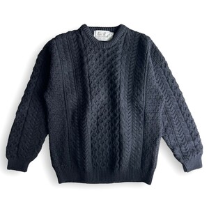 アイルランド製 ARAN SWETER MARKET アランニット フィッシャーマン ニット セーター / メンズ L サイズ 黒 ブラック 秋 冬 ケーブル編み