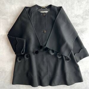 Cashmere Hand Made カシミヤ ハンドメイド / カシミア Aライン ノーカラー コート & マフラー セット / F レディース / 黒 秋 冬 アウター