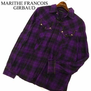 MARITHE FRANCOIS GIRBAUD マリテフランソワ ジルボー ラメステッチ★ 長袖 ウエスタン チェック ネル シャツ Sz.L　メンズ　C3T08583_A#B