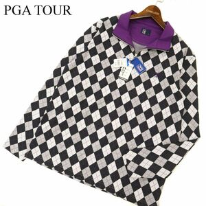 【新品 未使用】 PGA TOUR PGAツアー 通年 刺繍★ アーガイル柄 長袖 ハーフジップ インナー シャツ Sz.LL　メンズ 大きい　C3T08587_A#C