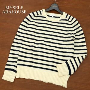 MYSELF ABAHOUSE マイセルフ アバハウス 秋冬 ウール100%★ ボーダー ニット セーター Sz.M　メンズ 生成り×紺　C3T08473_9#K