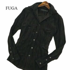 FUGA フーガ 秋冬 長袖 シワ加工 襟ワイヤー★ 【フェイク スウェード レザー】 シャツ Sz.44　メンズ 黒　C3T08415_9#B