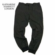 KATHARINE HAMNETT LONDON キャサリン ハムネット 秋冬 ストライプ★ スラックス ジョガー パンツ Sz.M　メンズ グレー　C3B03675_9#Q_画像1