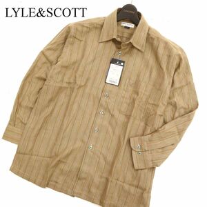 【新品 未使用】 LYLE&SCOTT ライル＆スコット 刺繍★ ウール混 長袖 マルチストライプ ネル シャツ Sz.L　メンズ ベージュ　C3T08634_A#B