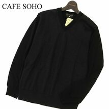 【新品 未使用】 CAFE SOHO カフェソーホー ウォッシャブル ウール★ ストライプ Vネック ニット セーター Sz.M　メンズ　C3T08708_A#K_画像1