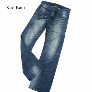 Karl Kani カールカナイ 通年 USED加工 ロゴ刺繍★ ブーツカット デニム パンツ ジーンズ Sz.30　メンズ　C3B03802_A#R