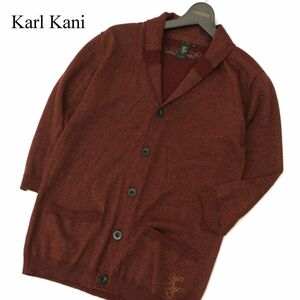 Karl Kani カールカナイ 秋冬 7分袖 ロゴ刺繍★ ウール混 ショールカラー ニット カーディガン 羽織り Sz.L　メンズ　C3T08916_A#K