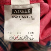 AIGLE エーグル 通年 長柄 胸ロゴ チェック ネル★ ポロシャツ Sz.M　メンズ アウトドア ピンク　C3T08913_A#C_画像7