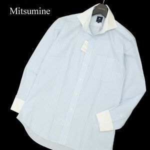 【新品 未使用】 MITSUMINE ミツミネ 通年 イージーアイロン★ 長袖 クレリック ストライプ シャツ Sz.L　メンズ 水色 青系　C3T08842_A#C