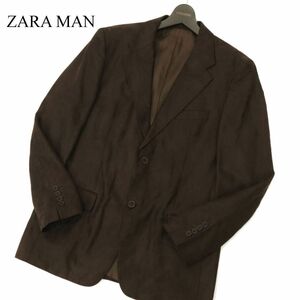 ZARA MAN ザラ マン 秋冬 フェイク スウェード レザー★ 2B アンコン テーラード ジャケット Sz.52　メンズ 茶 大きいサイズ　C3T08752_A#N