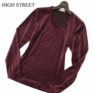 HIGH STREET ハイストリート 秋冬 長袖 Vネック ベロア★ カットソー ロンTシャツ Sz.M　メンズ 日本製　C3T08993_A#C