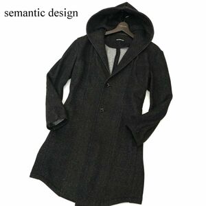 semantic design セマンティック デザイン 秋冬 裏起毛★ ロング フーディー コート Sz.S　メンズ　C3T08988_A#N