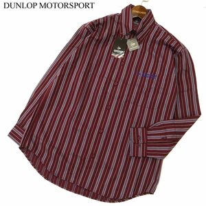 【新品 未使用】 DUNLOP MOTORSPORT ダンロップ 通年 長袖 ストライプ ロゴ刺繍★ シャツ Sz.S　メンズ ゴルフ 赤　C3T09117_A#C