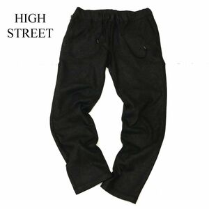 20AW★ 美品 HIGH STREET ハイストリート 秋冬 ストレッチ フェイク スウェード レザー イージー パンツ Sz.L　メンズ 黒　C3B03870_A#Q