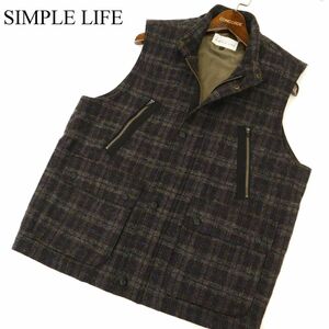 SIMPLE LIFE シンプルライフ レナウン 秋冬 ジップポケット ジップ ウール混★ ツイード チェック ベスト Sz.L　メンズ　C3T09124_A#N