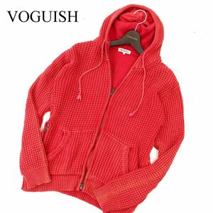 VOGUISH ヴォーギッシュ ルパート 秋冬 厚手 コットン★ ニット フーディー ダブル ジップ パーカー Sz.L　メンズ 赤　C3T09325_A#N