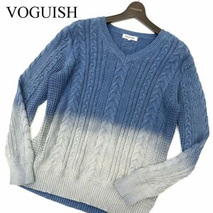 VOGUISH ヴォーギッシュ ルパート 通年 グラデーション★ Vネック コットン ケーブル編み ニット セーター Sz.L　メンズ　C3T09323_A#L